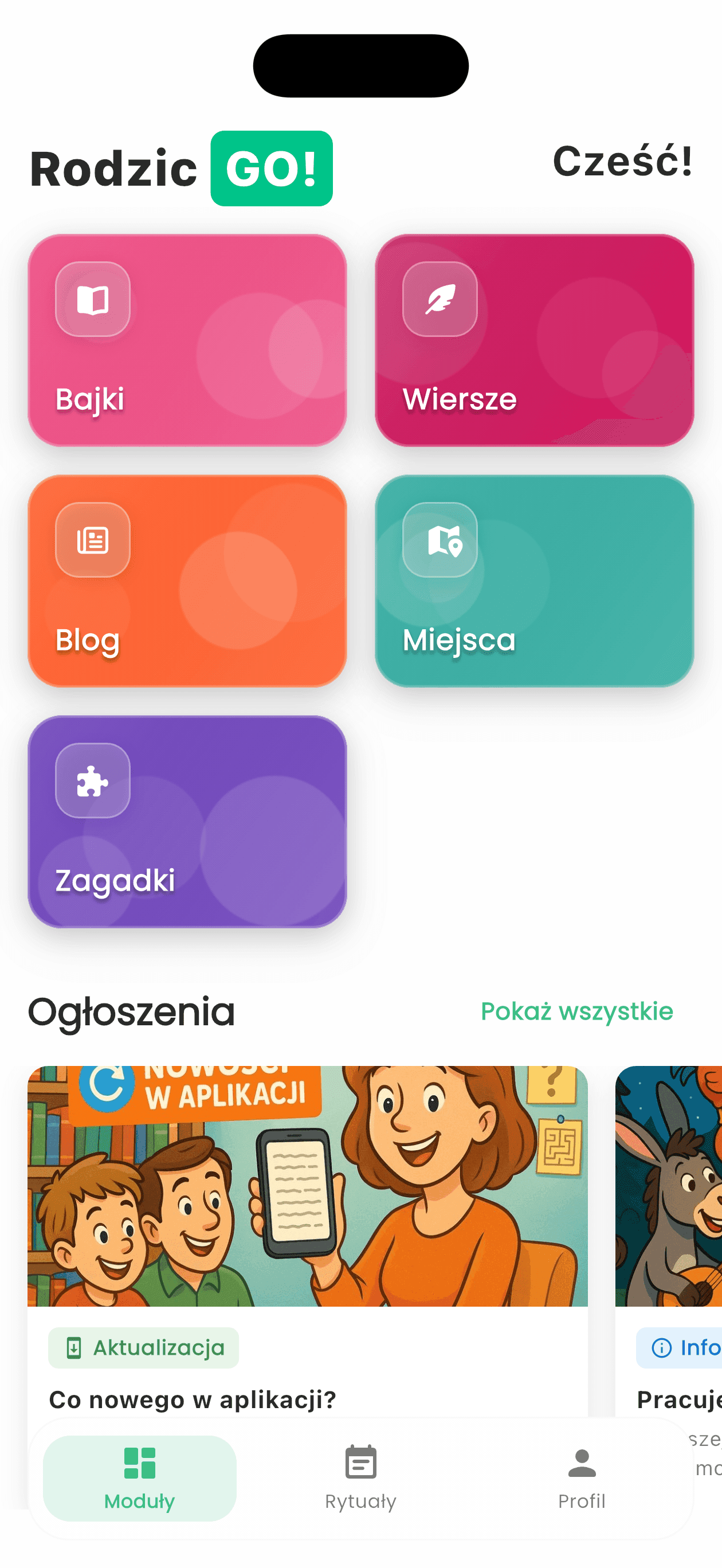 Dashboard - główny pulpit z modułami